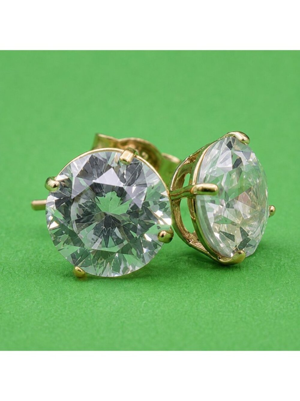 Vintage 10K Gold Moissanite Stud Earrings Minimalist Luxe Solitaire Jewelry